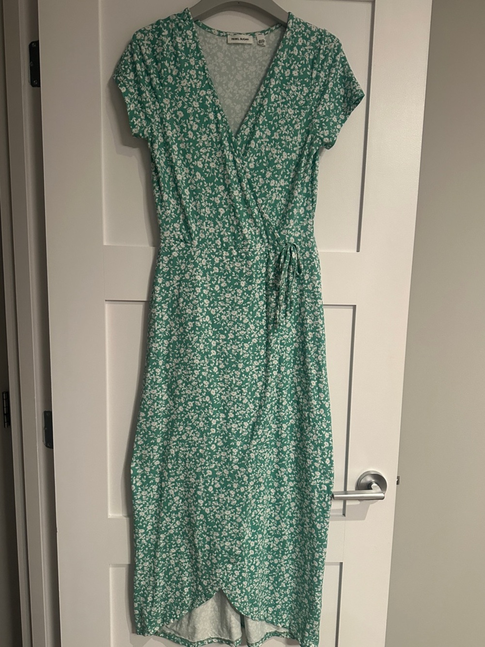 Rebel Sugar Mint Green Floral Wrap-Style Midi Dress